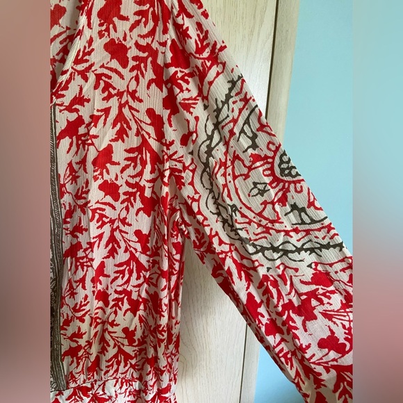 Free People Gardenia Combo Red White Floral Medallion Print Resort Romper Size S - Picture 4 of 11